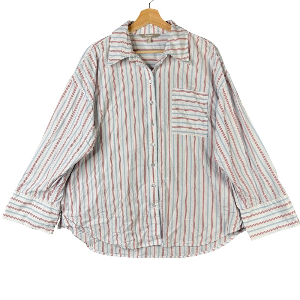 Barbour June Stripe Shirt LSH1693MI11 Red Blue White Cotton Oversized Size 10